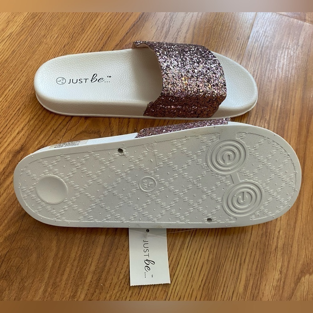 Rose Gold Blush Glitter Slides NWT Size L 9/10 - Picture 5 of 5